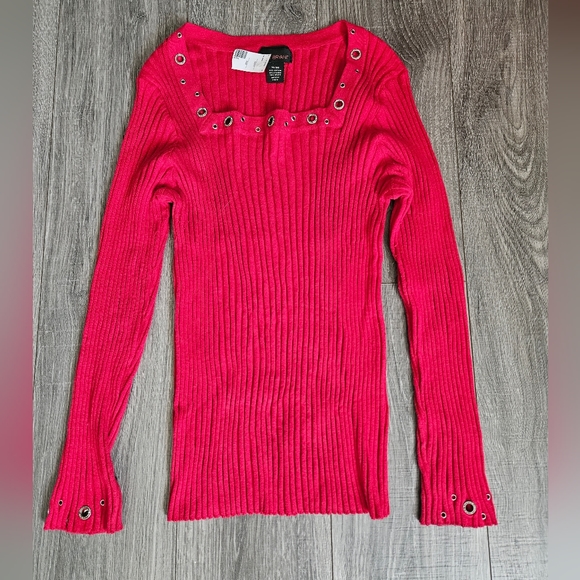 Lane Bryant Tops - 🛍 Lane Bryant red ribbed square neck embellished sweater top Size 18/20